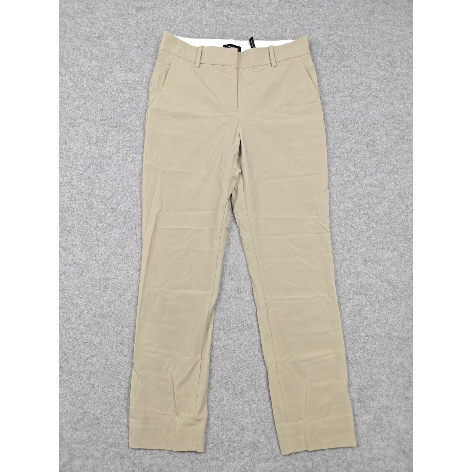 Theory Pants Womens 00 Beige Wool Twill Treeca 2 Traceable Slim Dress Career